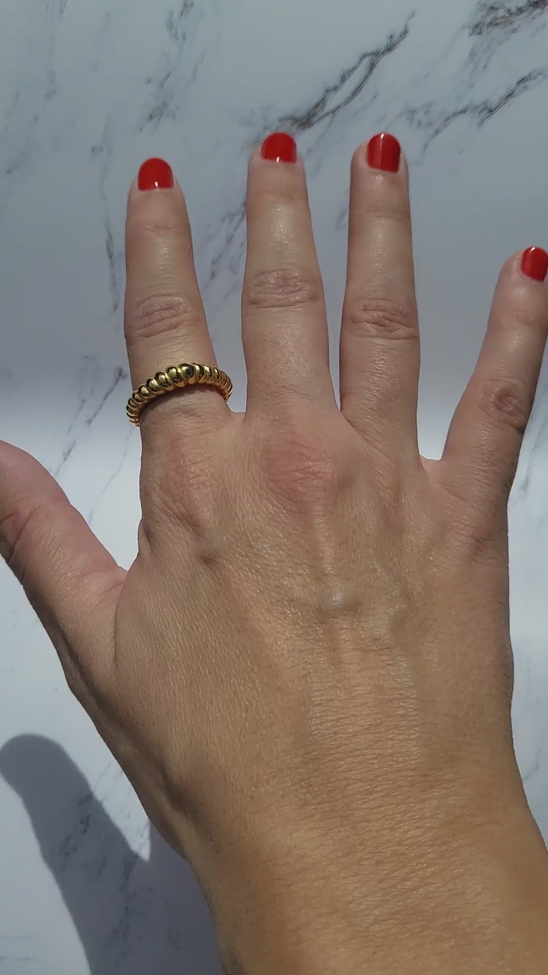 18k gold plated twist rope ring. Hypoallergenic. Tarnish free.