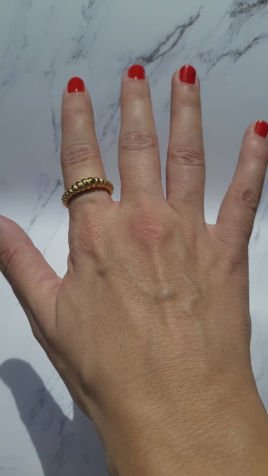 18k gold plated twist rope ring. Hypoallergenic. Tarnish free.