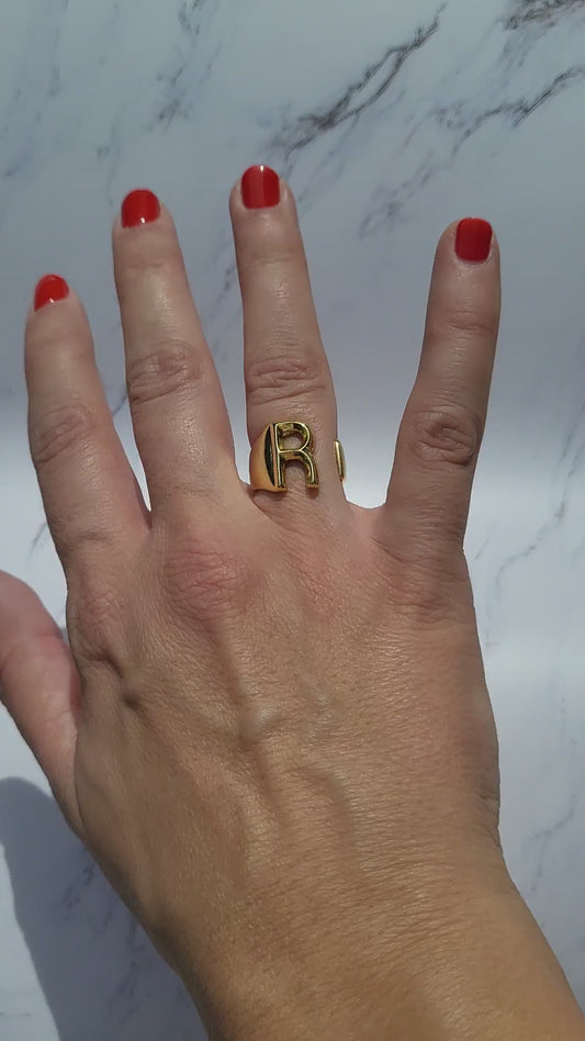 video of gold plated ring with initial letter