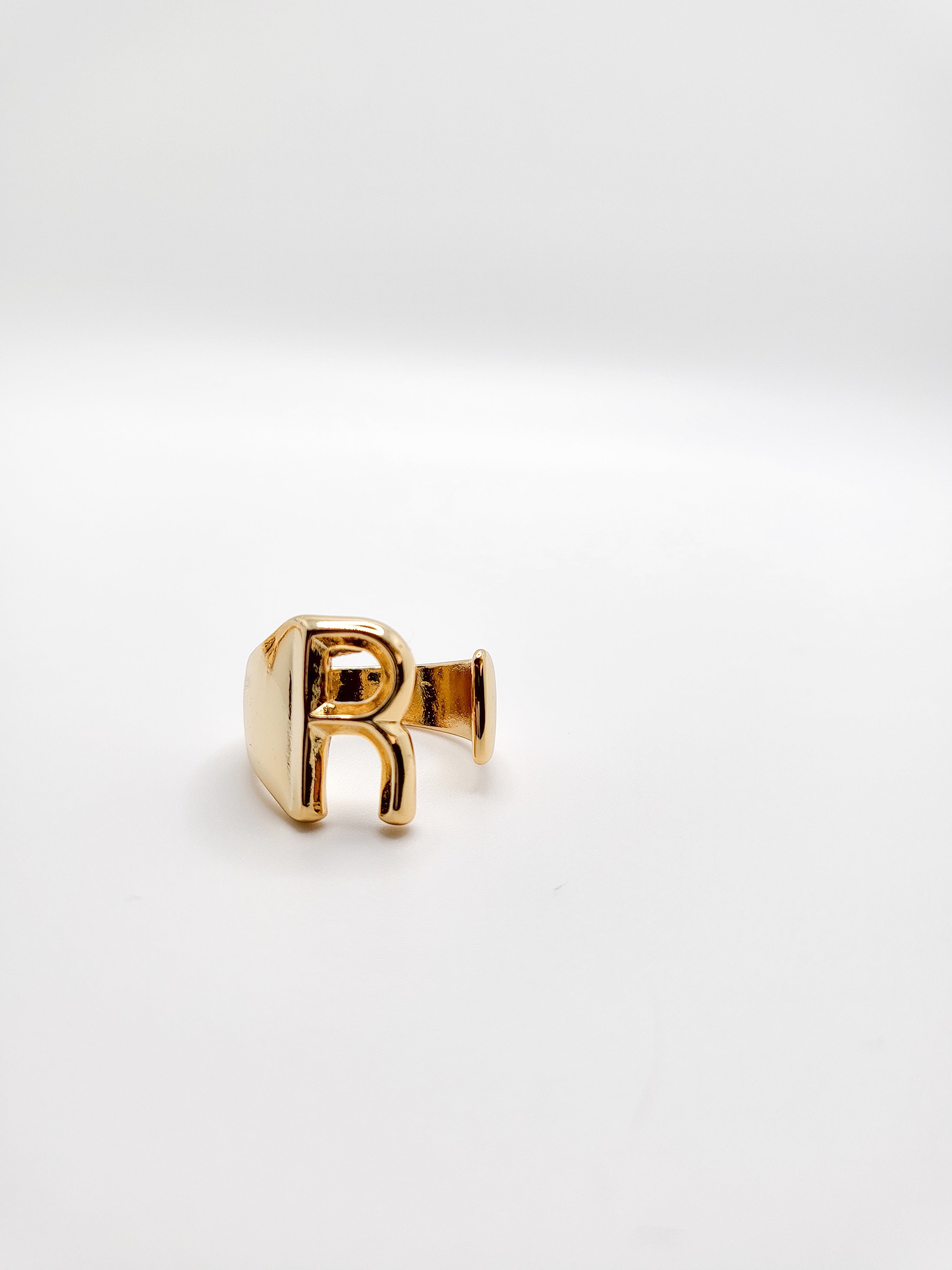 A-Z Letter Gold Color Metal Adjustable Opening Ring Initials Name Alph