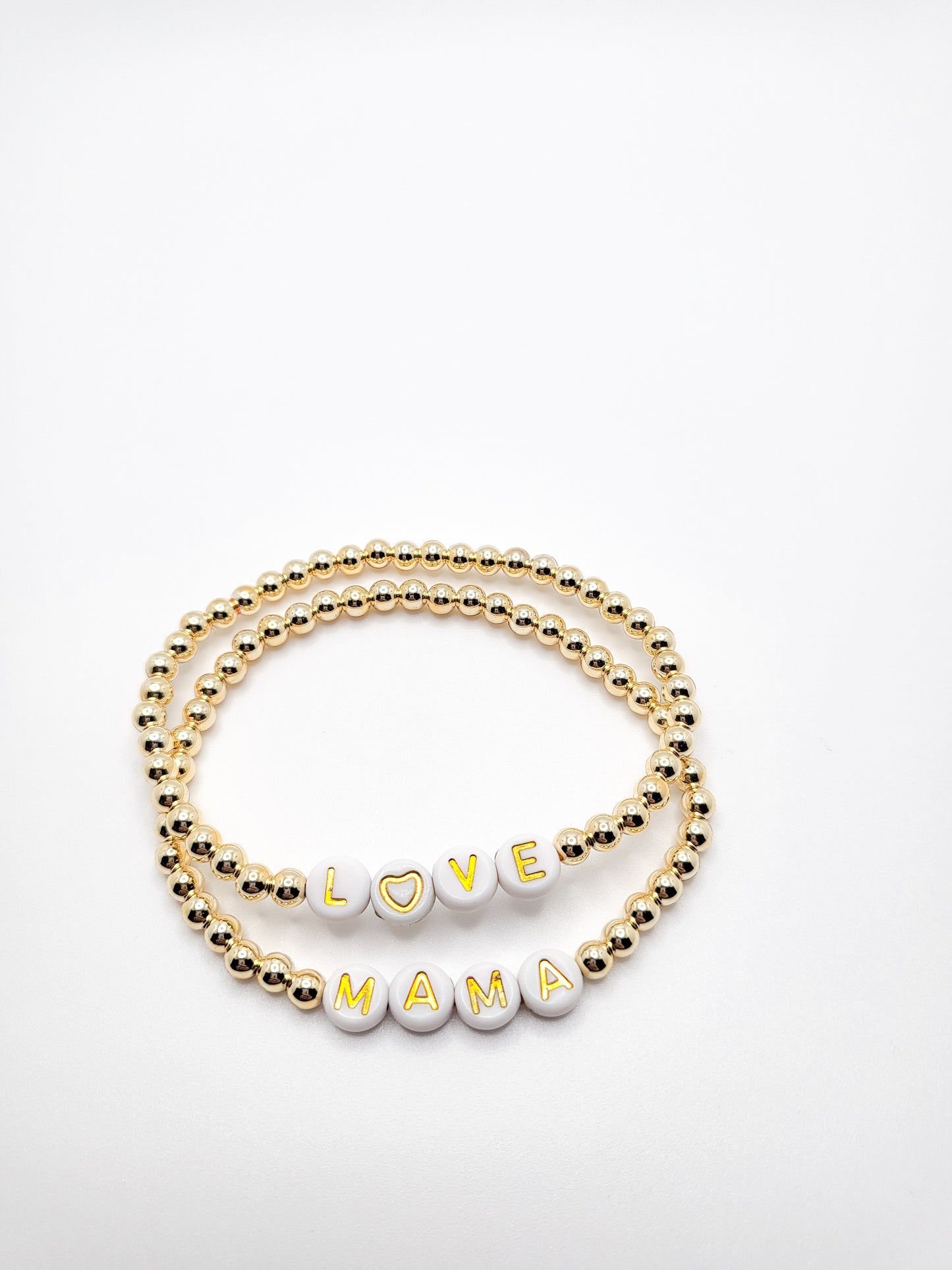 Stretchy bead bracelets with mama and love