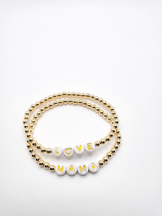 Stretchy bead bracelets with mama and love