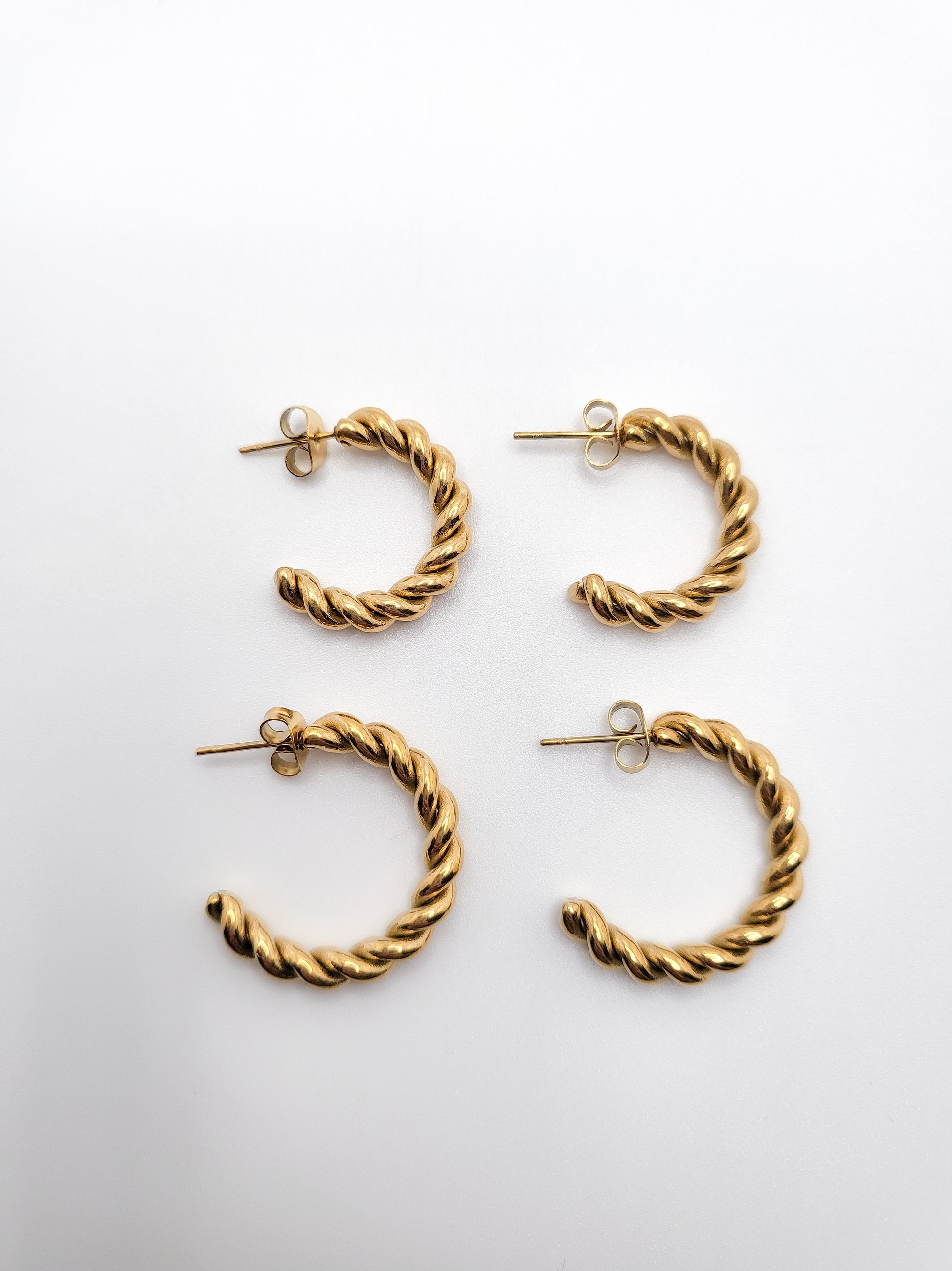 Gold plated twisted hoops small and medium