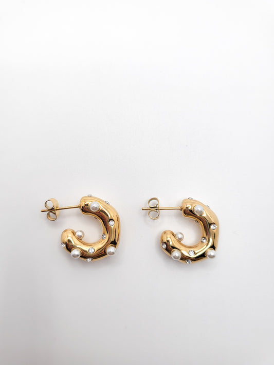 Gold plated pearl hoop earrings