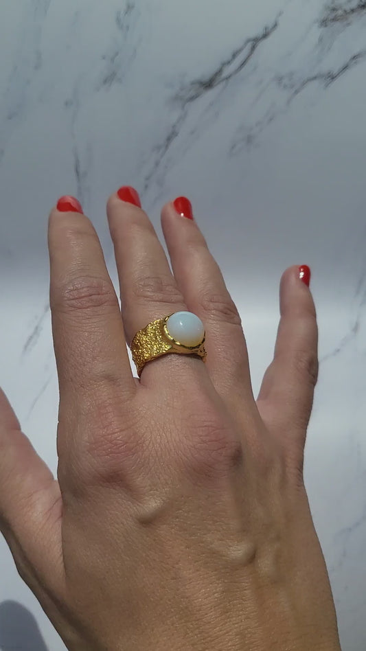 Video of gold plated sterling silver ring with big opal stone