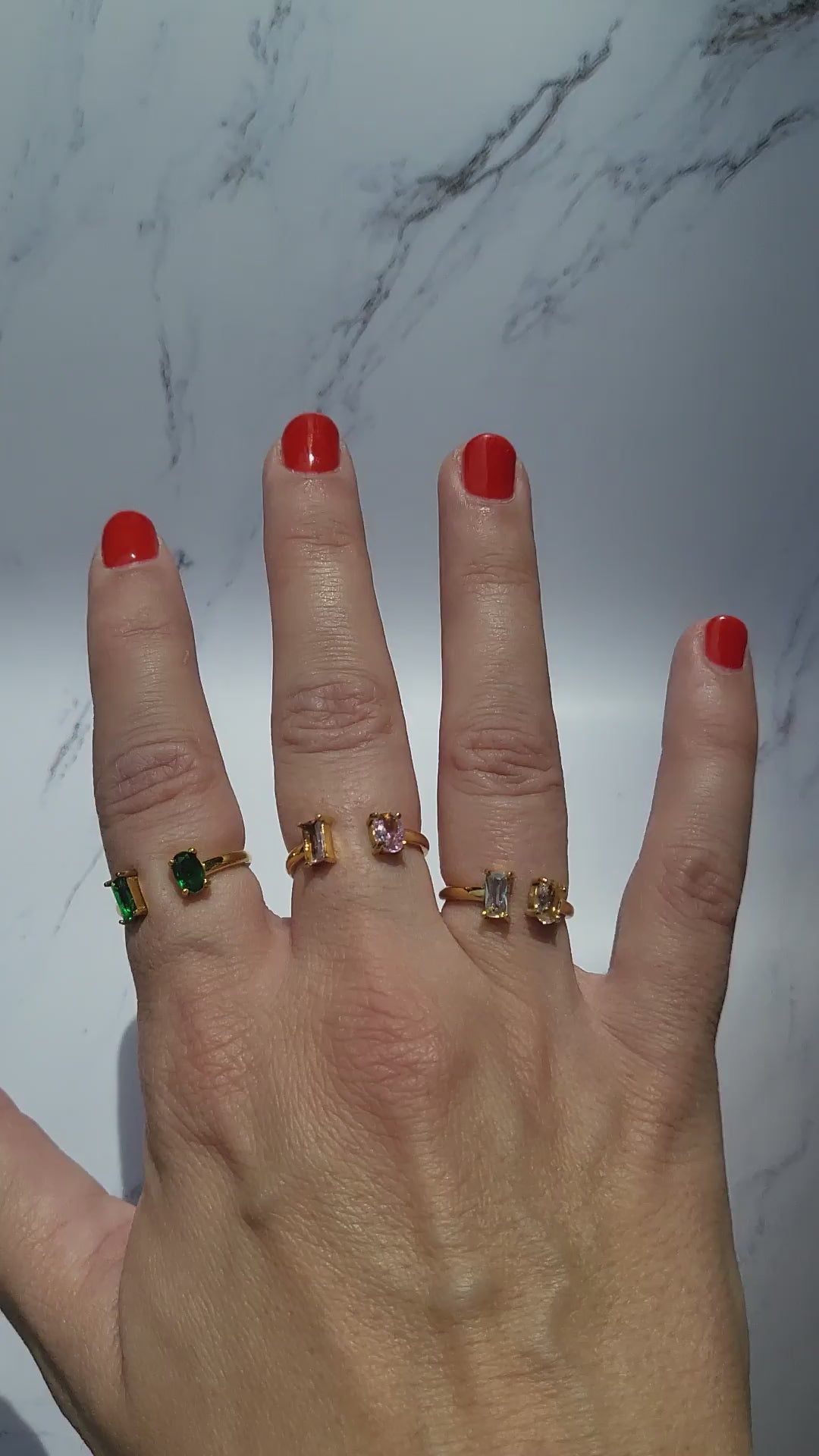 18k gold plated stainless steel small zircons ring. Tarnish free and water proof. Available in colors pink, white or green.